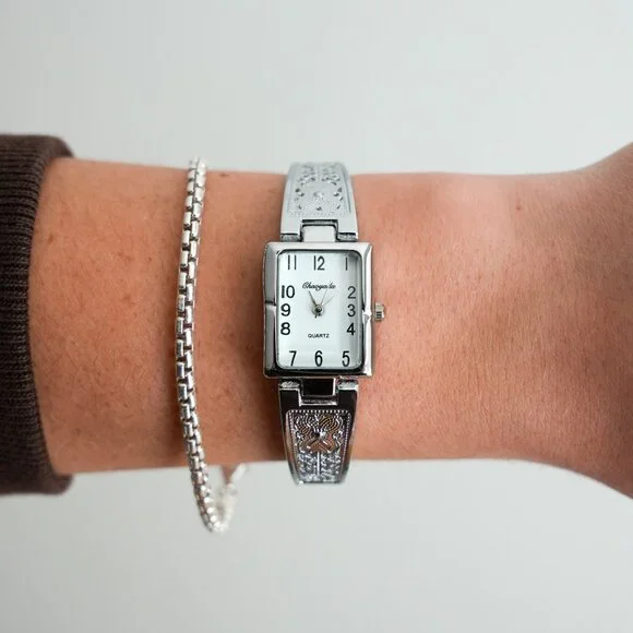 y2k silver rectangle stainless steel vintage quartz watch - Picture 5 of 9